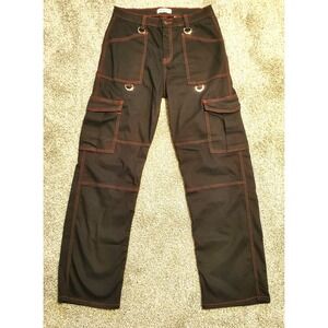 Aphrodite Hot Topic Pants Women 9 Black Cargo Red Stitch D-Ring Utility Goth Y2K